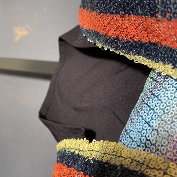 WAYF - NWT - dress: 🌈 striped sequin overlay mini w adj. straps, blk lining - L - Picture 12 of 16